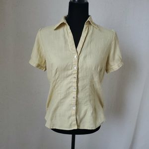 Carole Little 100% linen, rouched shoulder yellow